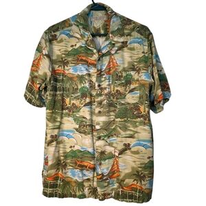 Vintage Island Republic Multicolor Tropical Silk Aloha Hawaiian Shirt L EUC